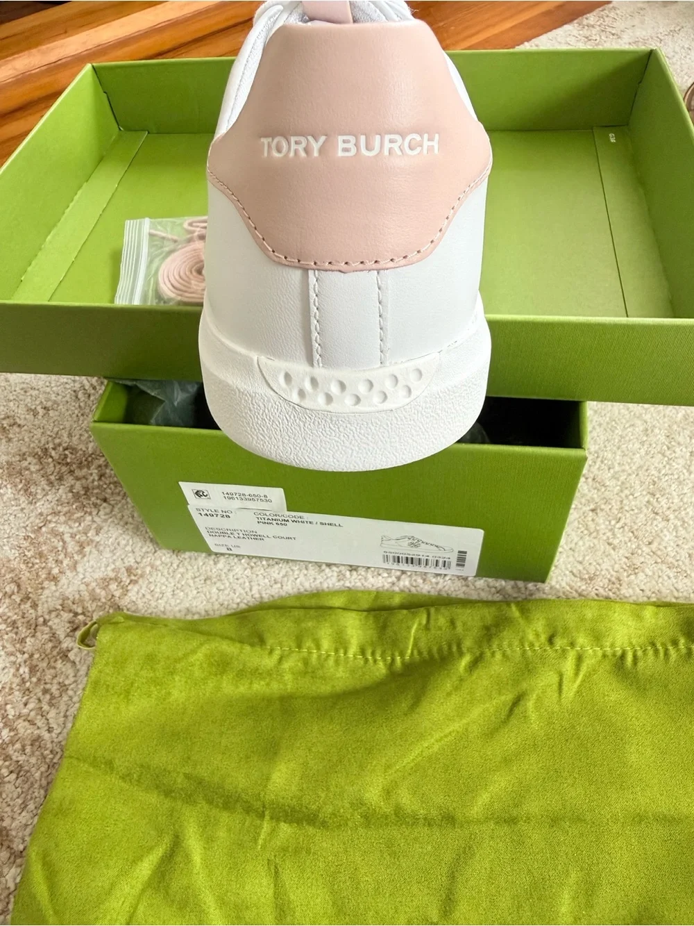 Tory Burch White Leather Sneakers with Pale Pink Trim